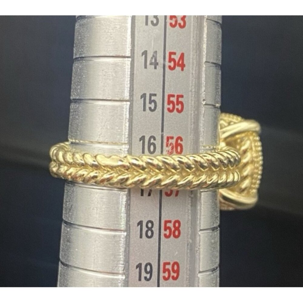 Square Cushion Pave CZ Ring Size 8 Yellow Gold Tone Designer Style Rope Detail - Picture 6 of 11